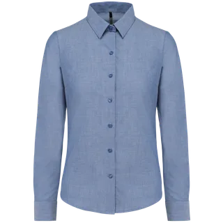 Kariban Dames Oxford blouse lange mouwen in Oxford Cobalt Blue, voorkant