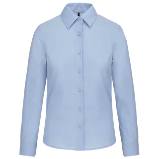 Kariban Dames Oxford blouse lange mouwen in Oxford Blue, voorkant
