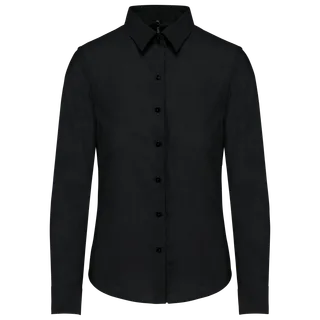 Kariban Dames Oxford blouse lange mouwen in Black, voorkant
