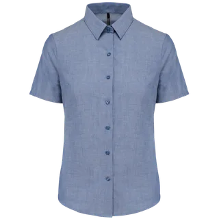 Kariban Ladies' short-sleeved Oxford shirt in Oxford Cobalt Blue, voorkant