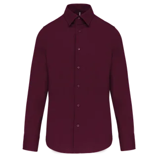 Kariban Heren stretch overhemd lange mouwen in Wine, voorkant