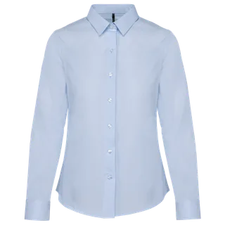 Kariban Ladies’ long-sleeved cotton poplin shirt in Striped Pale Blue / White, voorkant