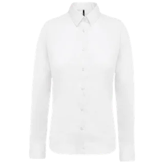 Kariban Ladies’ long-sleeved cotton poplin shirt in White, voorkant