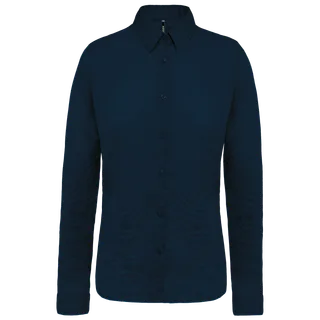 Kariban Ladies’ long-sleeved cotton poplin shirt in Navy, voorkant
