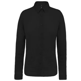 Kariban Ladies’ long-sleeved cotton poplin shirt in Black, voorkant