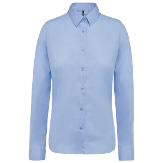 Kariban Ladies’ long-sleeved cotton poplin shirt in Bright Sky, voorkant