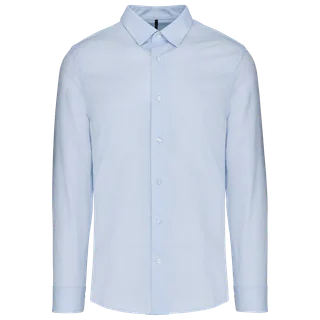 Kariban Herenoverhemd in popeline met lange mouwen in Striped Pale Blue / White, voorkant