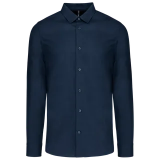 Kariban Herenoverhemd in popeline met lange mouwen in Navy, voorkant