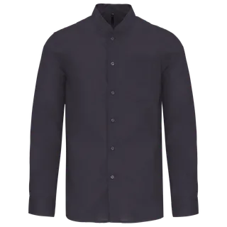 Kariban Men's long-sleeved mandarin collar shirt in Zinc, voorkant