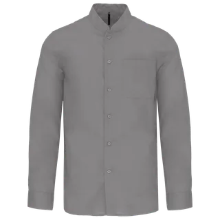 Kariban Men's long-sleeved mandarin collar shirt in Silver, voorkant