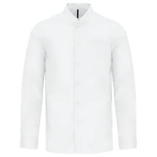 Kariban Men's long-sleeved mandarin collar shirt in White, voorkant