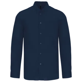 Kariban Men's long-sleeved mandarin collar shirt in Navy, voorkant