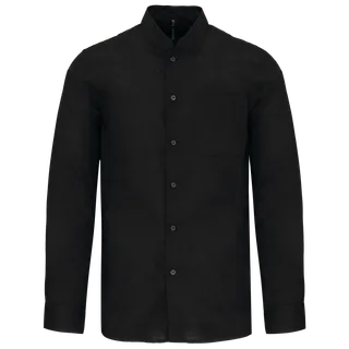 Kariban Men's long-sleeved mandarin collar shirt in Black, voorkant