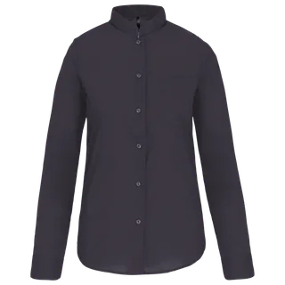 Kariban Ladies' long-sleeved mandarin collar shirt in Zinc, voorkant