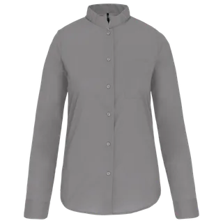 Kariban Ladies' long-sleeved mandarin collar shirt in Silver, voorkant