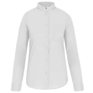 Kariban Ladies' long-sleeved mandarin collar shirt in White, voorkant