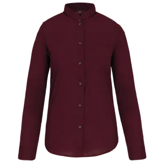 Kariban Ladies' long-sleeved mandarin collar shirt in Wine, voorkant