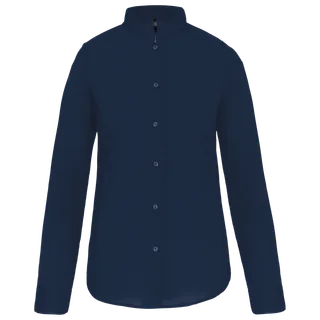 Kariban Ladies' long-sleeved mandarin collar shirt in Navy, voorkant