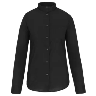 Kariban Ladies' long-sleeved mandarin collar shirt in Black, voorkant