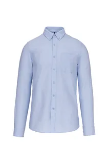 Kariban Heren Oxford overhemd lange mouwen in Oxford Blue, voorkant