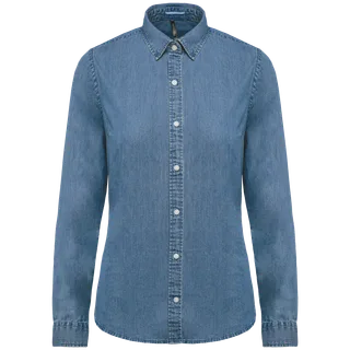 Kariban Damesblouse Denim in Chambray Blue, voorkant