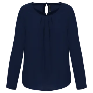 Kariban Damesblouse in crêpe met lange mouwen in Deep Sea Blue, voorkant