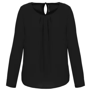 Kariban Damesblouse in crêpe met lange mouwen in Black, voorkant
