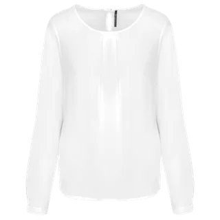 Kariban Damesblouse in crêpe met lange mouwen in Off White, voorkant