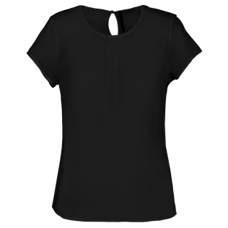 Kariban Damesblouse in crêpe met korte mouwen in Black, voorkant
