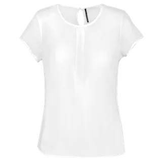 Kariban Damesblouse in crêpe met korte mouwen in Off White, voorkant