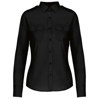 Kariban Damespilootoverhemd lange mouwen in Black, voorkant