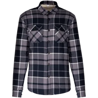 Kariban Geruit overshirt met sherpavoering in Storm Grey / Navy checked, voorkant