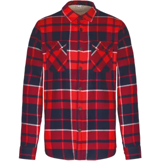 Kariban Geruit overshirt met sherpavoering in Red / Navy checked, voorkant