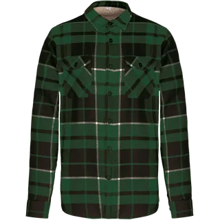 Kariban Geruit overshirt met sherpavoering in Forest Green / Black Checked, voorkant