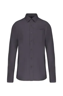 Kariban Men's long-sleeved cotton poplin shirt in Zinc, voorkant
