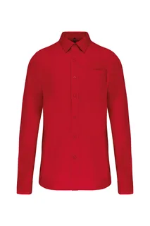 Kariban Men's long-sleeved cotton poplin shirt in Classic Red, voorkant