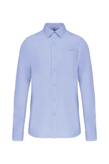 Kariban Men's long-sleeved cotton poplin shirt in Bright Sky, voorkant