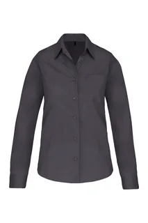 Kariban Ladies' long-sleeved cotton poplin shirt in Zinc, voorkant