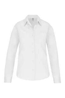Kariban Ladies' long-sleeved cotton poplin shirt in White, voorkant