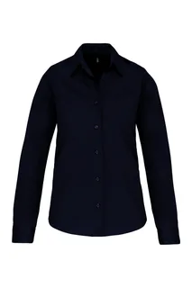 Kariban Ladies' long-sleeved cotton poplin shirt in Navy, voorkant