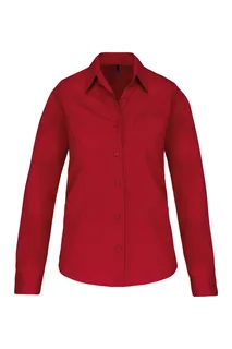 Kariban Ladies' long-sleeved cotton poplin shirt in Classic Red, voorkant