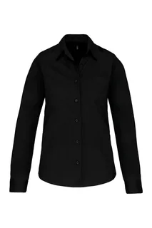 Kariban Ladies' long-sleeved cotton poplin shirt in Black, voorkant
