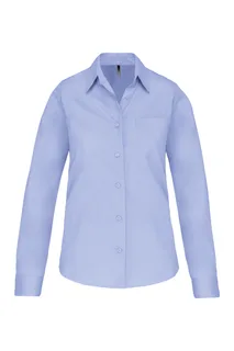 Kariban Ladies' long-sleeved cotton poplin shirt in Bright Sky, voorkant