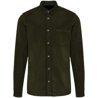 Kariban Men's long-sleeved corduroy shirt in Washed Dusky Khaki, voorkant
