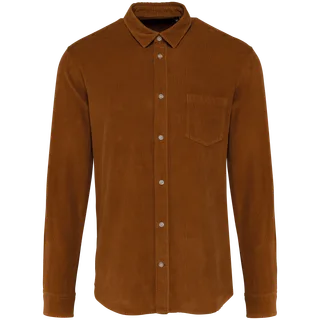 Kariban Men's long-sleeved corduroy shirt in Washed Brandy, voorkant