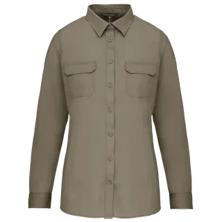 Kariban Damesoverhemd safari lange mouwen in Light khaki, voorkant