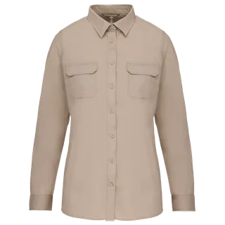 Kariban Damesoverhemd safari lange mouwen in Beige, voorkant