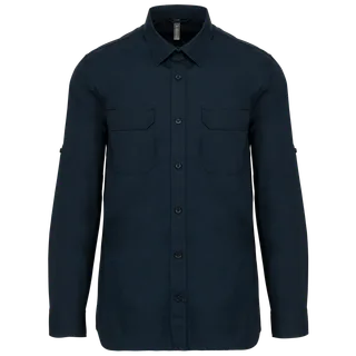 Kariban Overhemd safari lange mouwen in Navy, voorkant
