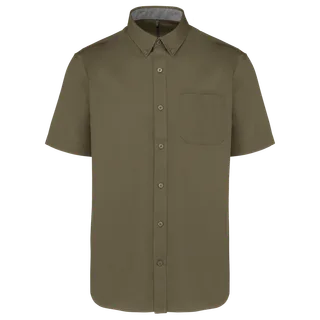 Kariban Men's Ariana III short-sleeved cotton shirt in Light khaki, voorkant