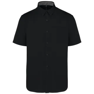 Kariban Men's Ariana III short-sleeved cotton shirt in Black, voorkant
